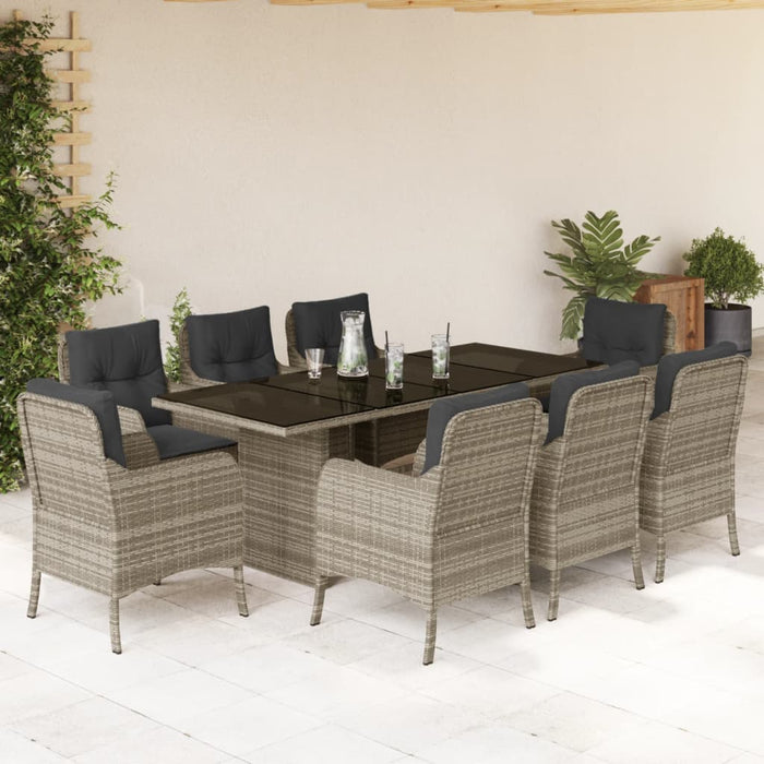 Set mobilier grădină cu perne, 9 piese, gri deschis, poliratan - WALTI WALTI