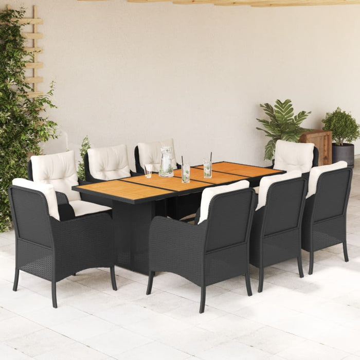 Set mobilier de grădină cu perne, 9 piese, negru, poliratan - WALTI WALTI