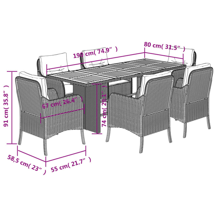 Set mobilier de grădină cu perne, 7 piese, negru, poliratan - WALTI WALTI
