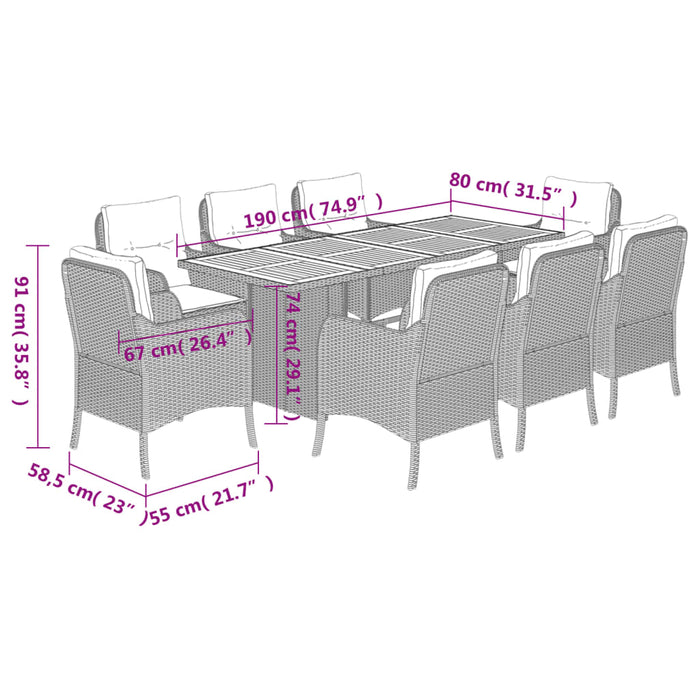 Set mobilier de grădină cu perne, 9 piese, negru, poliratan - WALTI WALTI