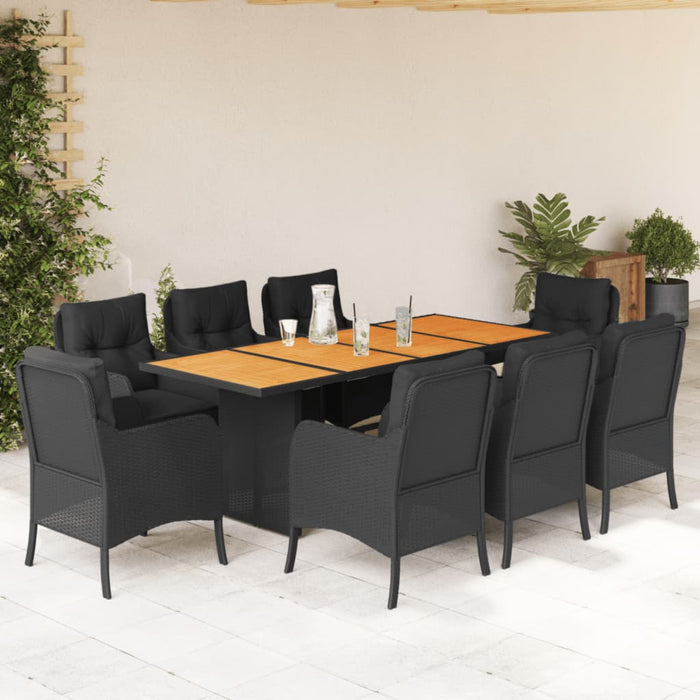 Set mobilier de grădină cu perne, 9 piese, negru, poliratan - WALTI WALTI