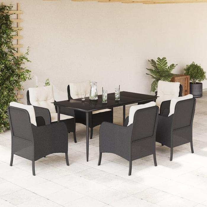 Set mobilier de grădină cu perne, 7 piese, negru, poliratan - WALTI WALTI
