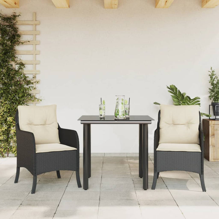Set mobilier de grădină cu perne, 3 piese, negru, poliratan - WALTI WALTI
