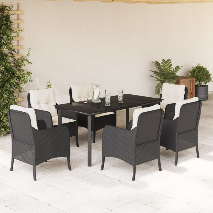 Set mobilier de grădină cu perne, 7 piese, negru, poliratan - WALTI WALTI