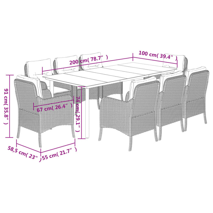 Set mobilier de grădină cu perne, 9 piese, negru, poliratan - WALTI WALTI