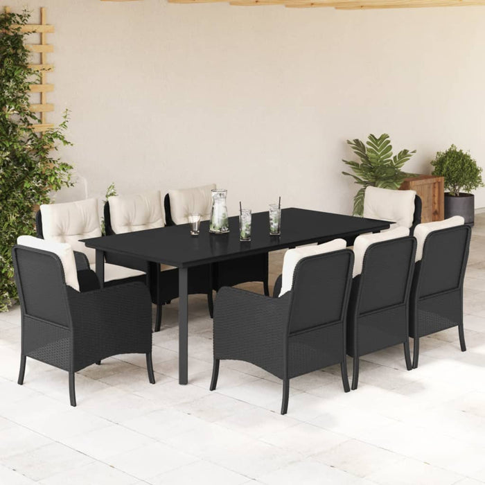 Set mobilier de grădină cu perne, 9 piese, negru, poliratan - WALTI WALTI