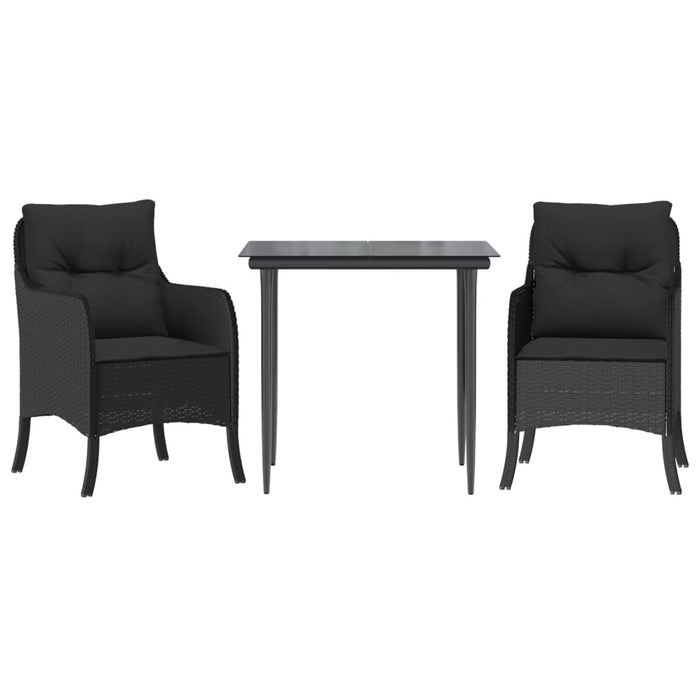 Set mobilier de grădină cu perne, 3 piese, negru, poliratan WALTI