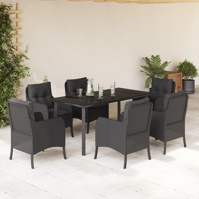 Set mobilier de grădină cu perne, 7 piese, negru, poliratan - WALTI WALTI