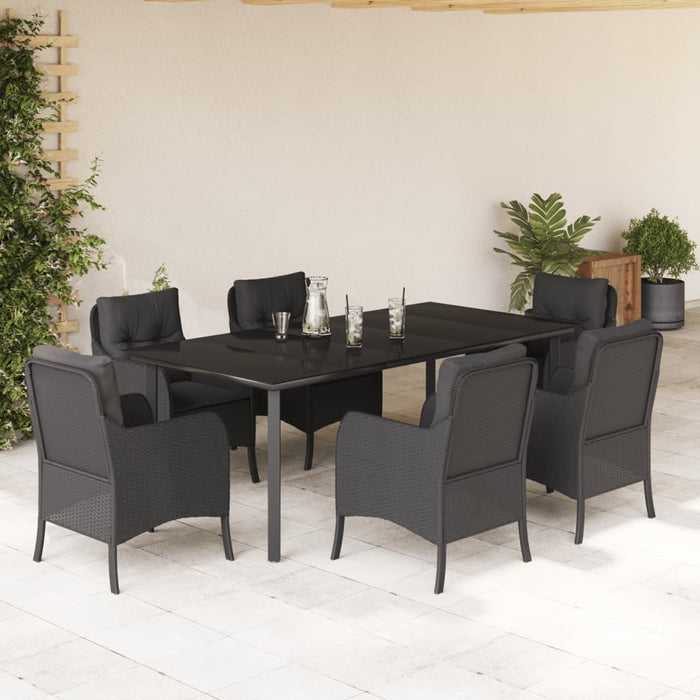 Set mobilier de grădină cu perne, 7 piese, negru, poliratan - WALTI WALTI
