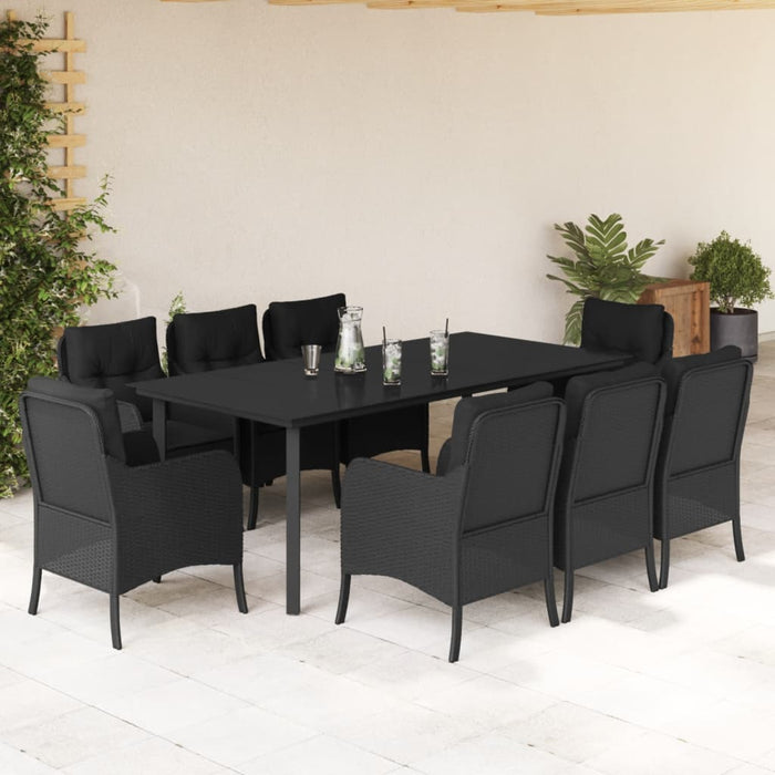 Set mobilier de grădină cu perne, 9 piese, negru, poliratan - WALTI WALTI