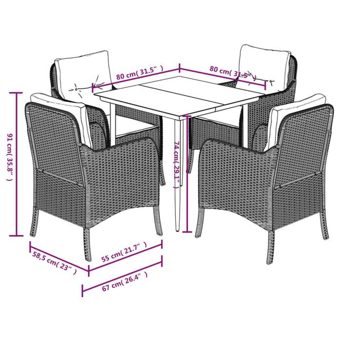 Set mobilier de grădină, 5 piese, cu perne, maro, poliratan - WALTI WALTI