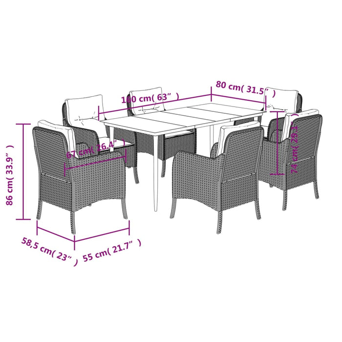 Set mobilier de grădină cu perne, 7 piese, maro, poliratan - WALTI WALTI