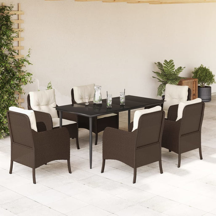 Set mobilier de grădină cu perne, 7 piese, maro, poliratan - WALTI WALTI
