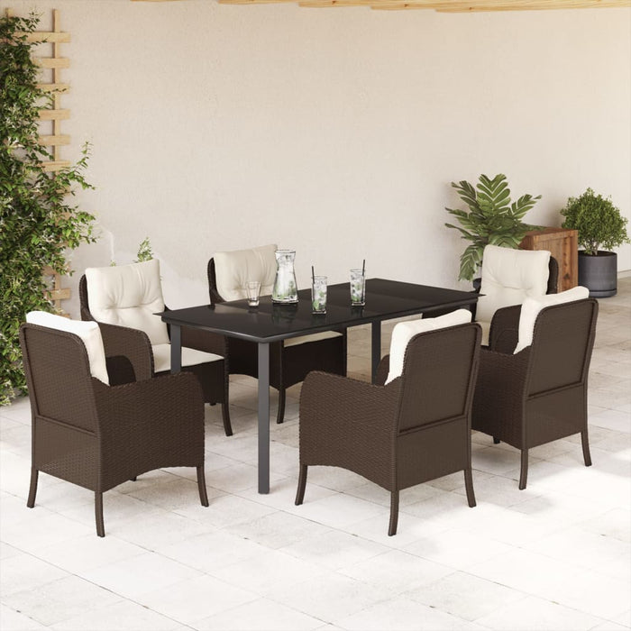 Set mobilier de grădină cu perne, 7 piese, maro, poliratan WALTI