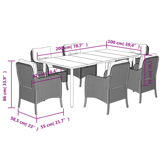 Set mobilier de grădină cu perne, 7 piese, maro, poliratan WALTI