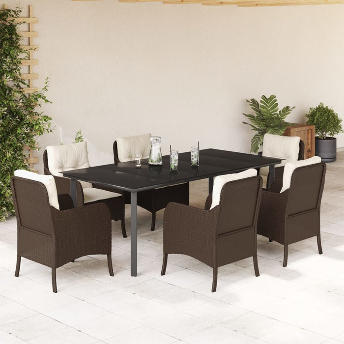 Set mobilier de grădină cu perne, 7 piese, maro, poliratan WALTI