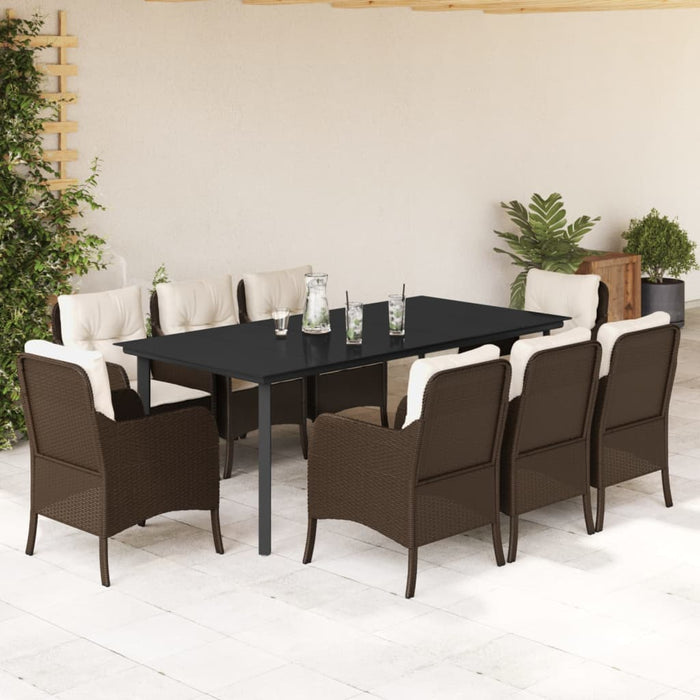 Set mobilier de grădină cu perne, 9 piese, maro, poliratan WALTI