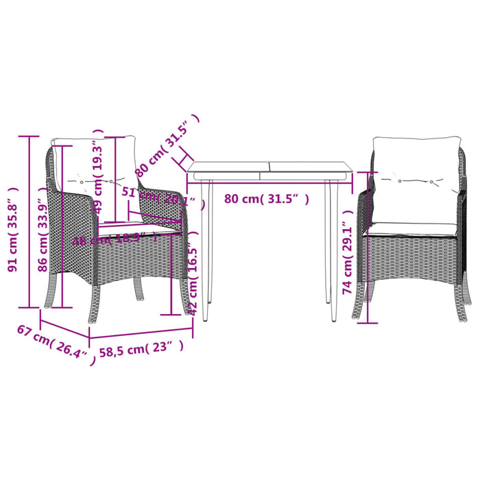 Set mobilier de grădină cu perne, 3 piese, gri, poliratan - WALTI WALTI