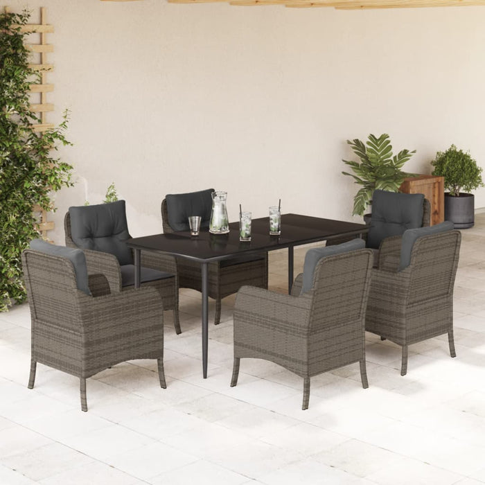Set mobilier de grădină cu perne, 7 piese, gri, poliratan WALTI
