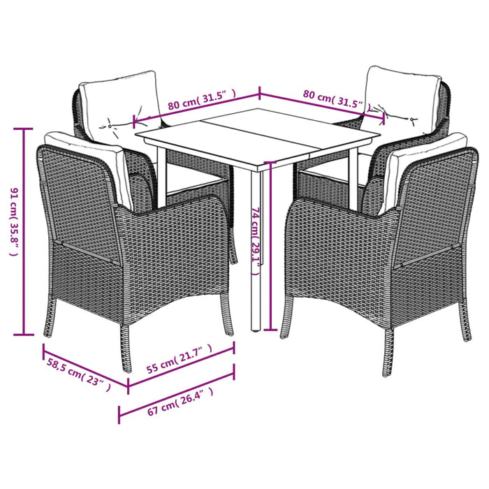 Set mobilier de grădină cu perne, 5 piese, gri, poliratan - WALTI WALTI