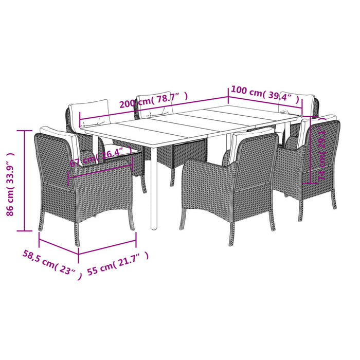 Set mobilier de grădină cu perne, 7 piese, gri, poliratan WALTI