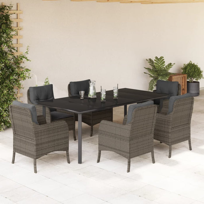 Set mobilier de grădină cu perne, 7 piese, gri, poliratan WALTI