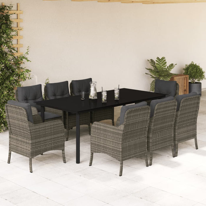 Set mobilier grădină cu perne, 9 piese, gri, poliratan - WALTI WALTI
