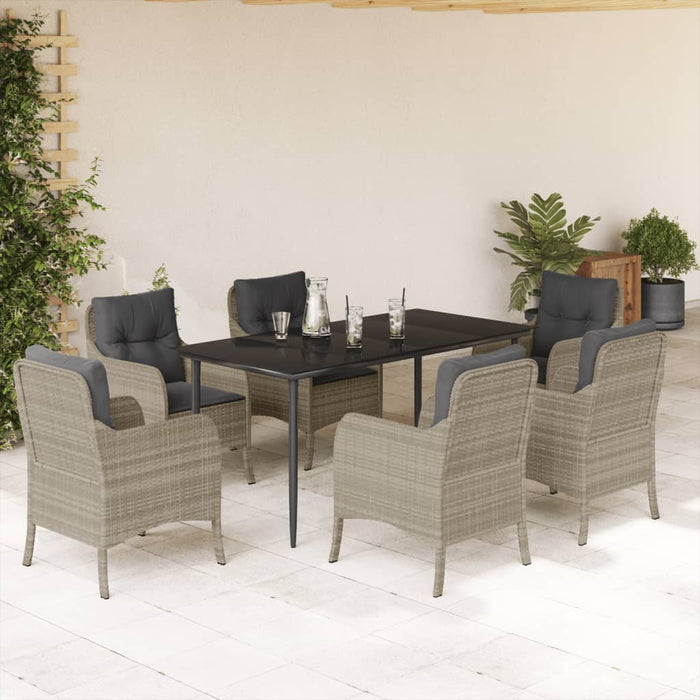 Set mobilier de grădină cu perne, 7 piese gri deschis poliratan - WALTI WALTI