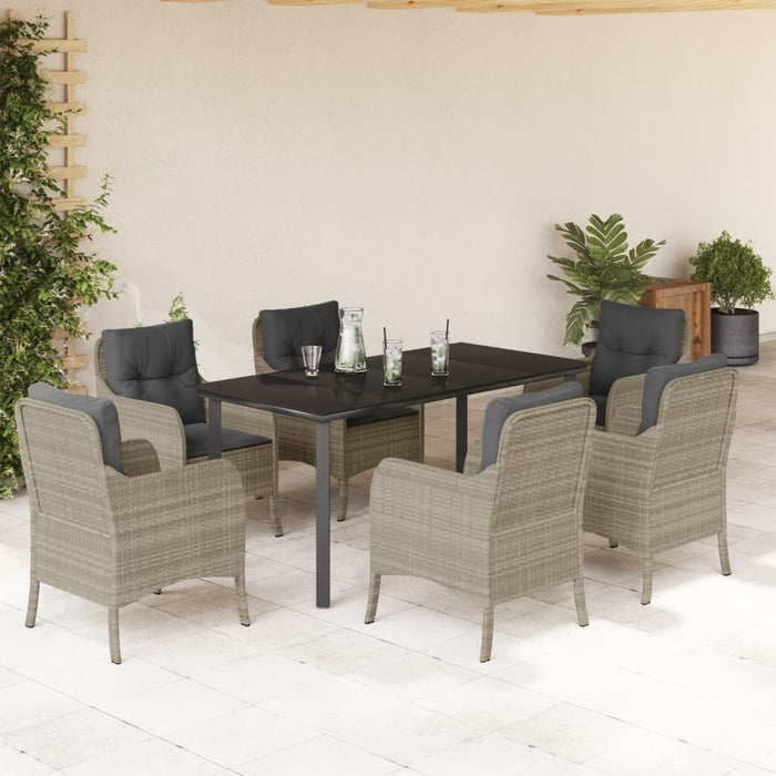 Set mobilier de grădină cu perne, 7 piese gri deschis poliratan - WALTI WALTI