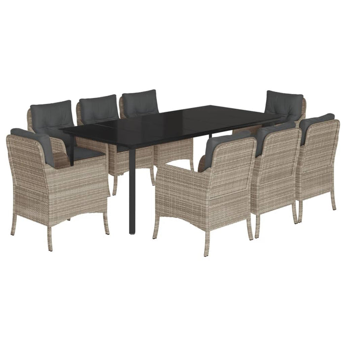 Set mobilier grădină cu perne, 9 piese, gri deschis, poliratan WALTI