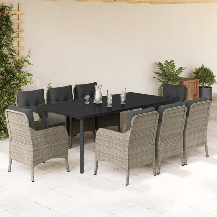 Set mobilier grădină cu perne, 9 piese, gri deschis, poliratan WALTI