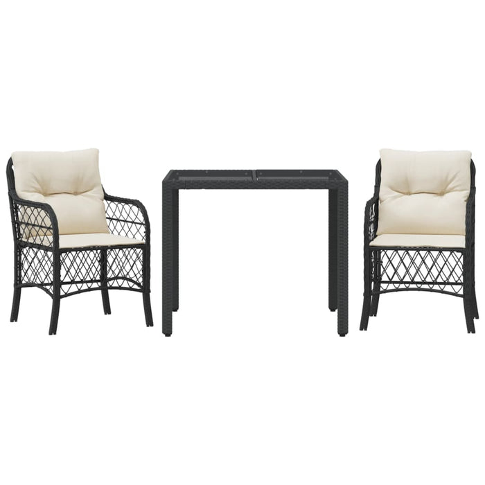 Set bistro cu perne, 3 piese, negru, poliratan - WALTI WALTI