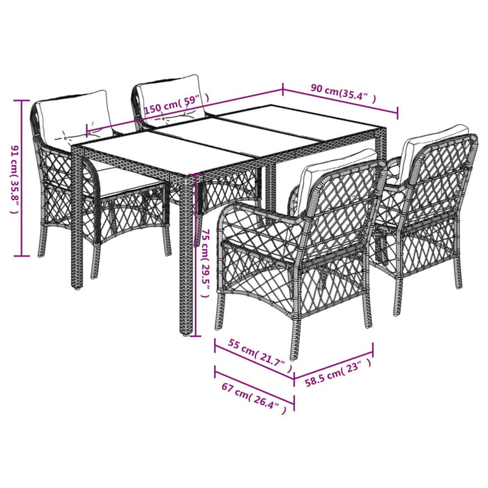 Set mobilier de grădină cu perne, 5 piese, negru, poliratan - WALTI WALTI