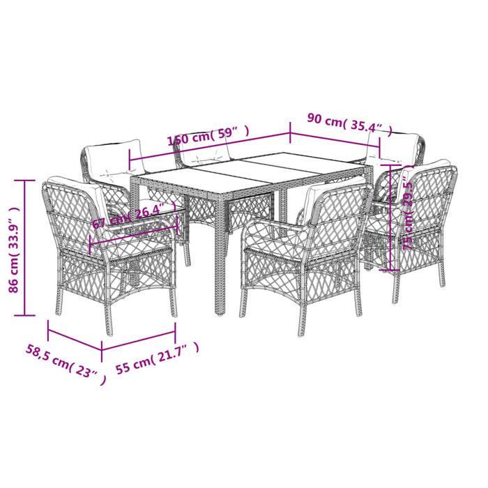 Set mobilier de grădină cu perne, 7 piese, negru, poliratan - WALTI WALTI