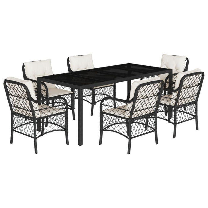 Set mobilier de grădină cu perne, 7 piese, negru, poliratan - WALTI WALTI