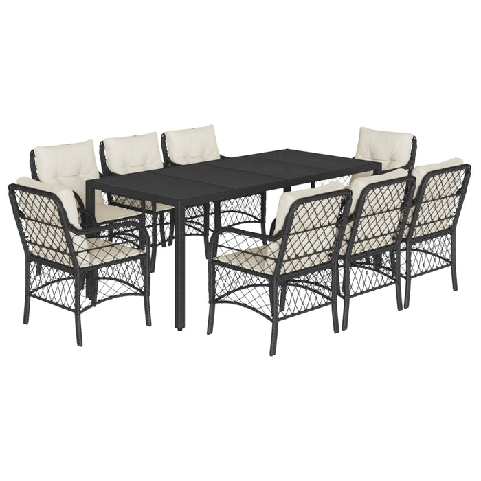 Set mobilier de grădină cu perne, 9 piese, negru, poliratan - WALTI WALTI