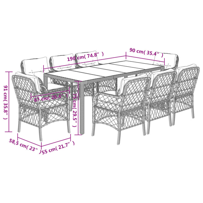 Set mobilier de grădină cu perne, 9 piese, negru, poliratan - WALTI WALTI