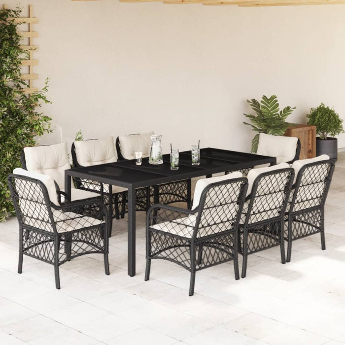 Set mobilier de grădină cu perne, 9 piese, negru, poliratan - WALTI WALTI