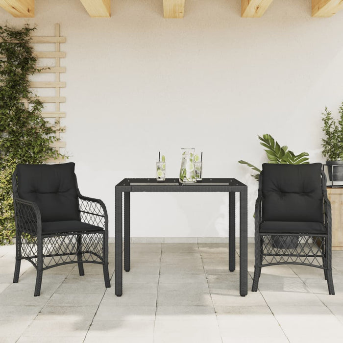Set bistro cu perne, 3 piese, negru, poliratan - WALTI WALTI