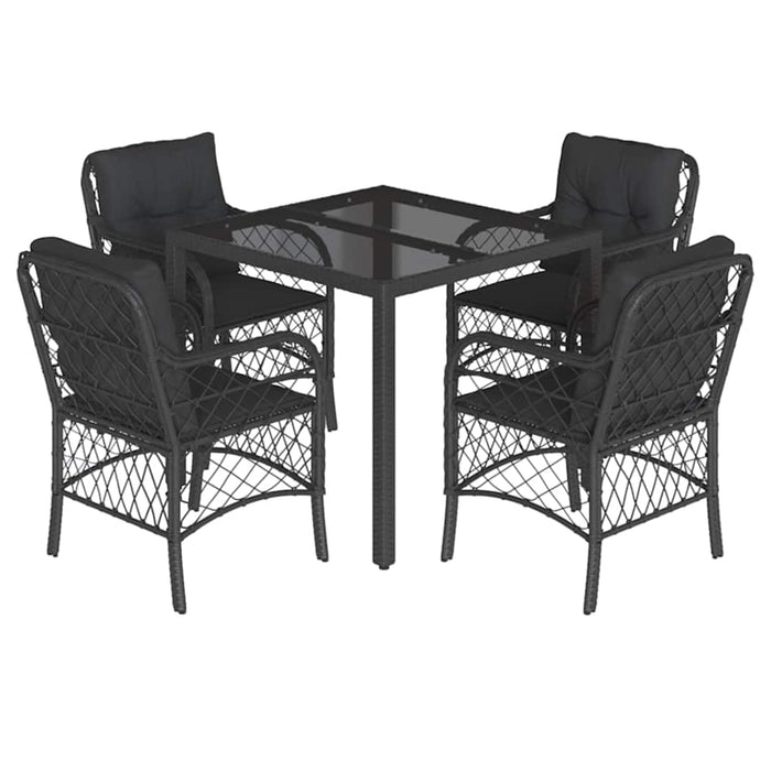Set mobilier de grădină cu perne, 5 piese, negru, poliratan WALTI