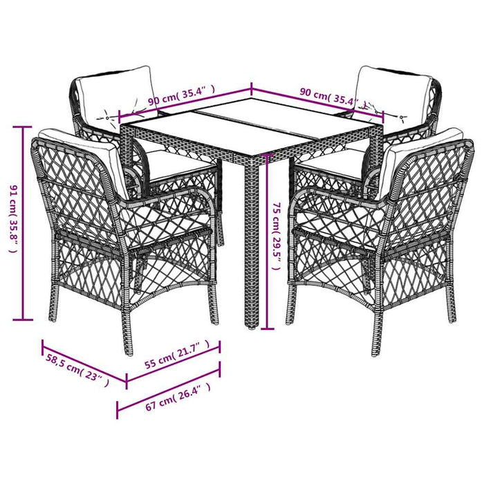 Set mobilier de grădină cu perne, 5 piese, negru, poliratan WALTI