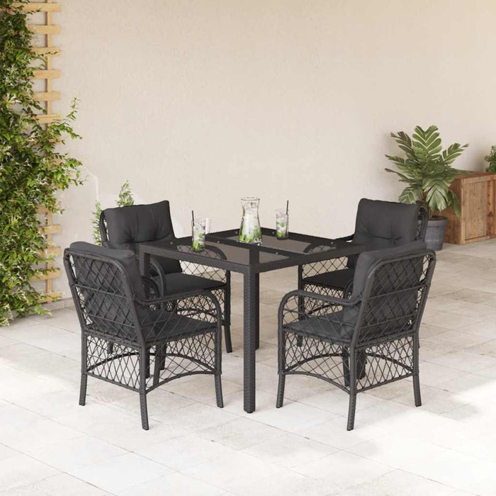Set mobilier de grădină cu perne, 5 piese, negru, poliratan WALTI