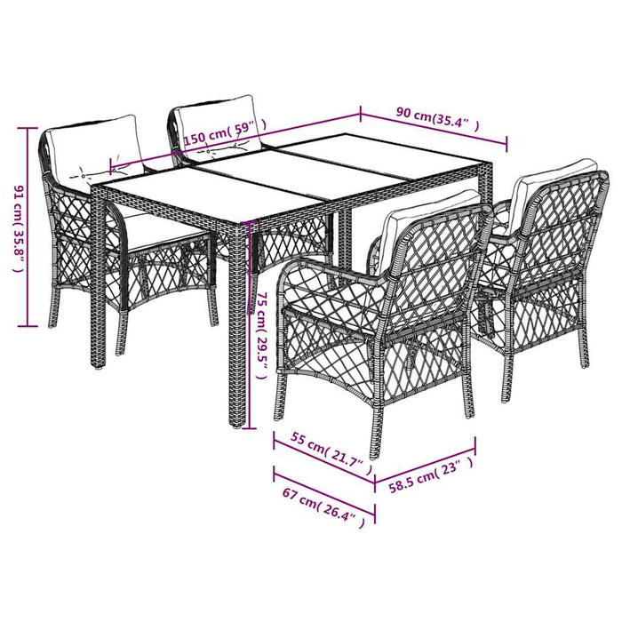 Set mobilier de grădină cu perne, 5 piese, negru, poliratan - WALTI WALTI