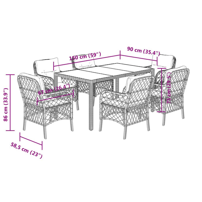 Set mobilier de grădină cu perne, 7 piese, negru, poliratan - WALTI WALTI