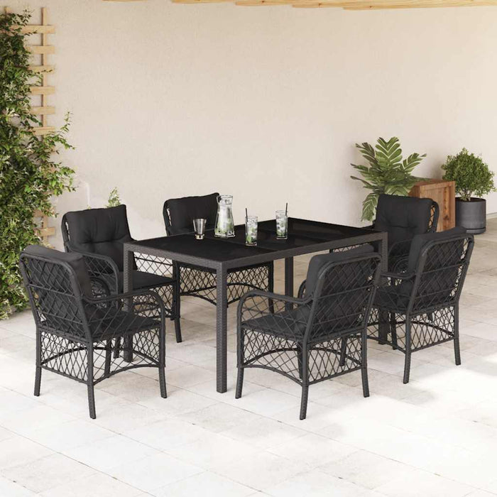 Set mobilier de grădină cu perne, 7 piese, negru, poliratan - WALTI WALTI