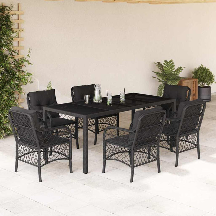 Set mobilier de grădină cu perne, 7 piese, negru, poliratan - WALTI WALTI