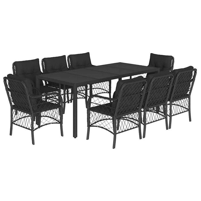 Set mobilier de grădină cu perne, 9 piese, negru, poliratan - WALTI WALTI