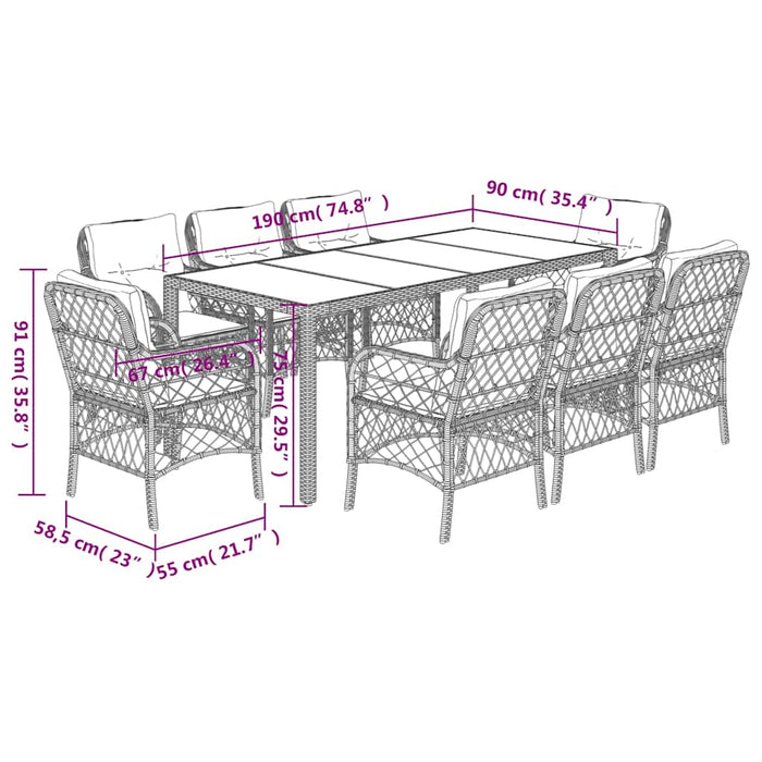 Set mobilier de grădină cu perne, 9 piese, negru, poliratan - WALTI WALTI