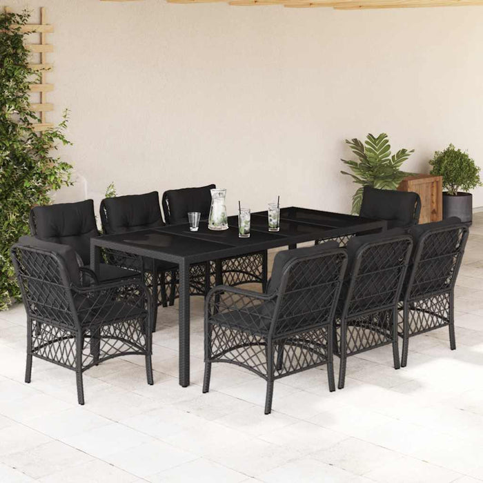 Set mobilier de grădină cu perne, 9 piese, negru, poliratan - WALTI WALTI