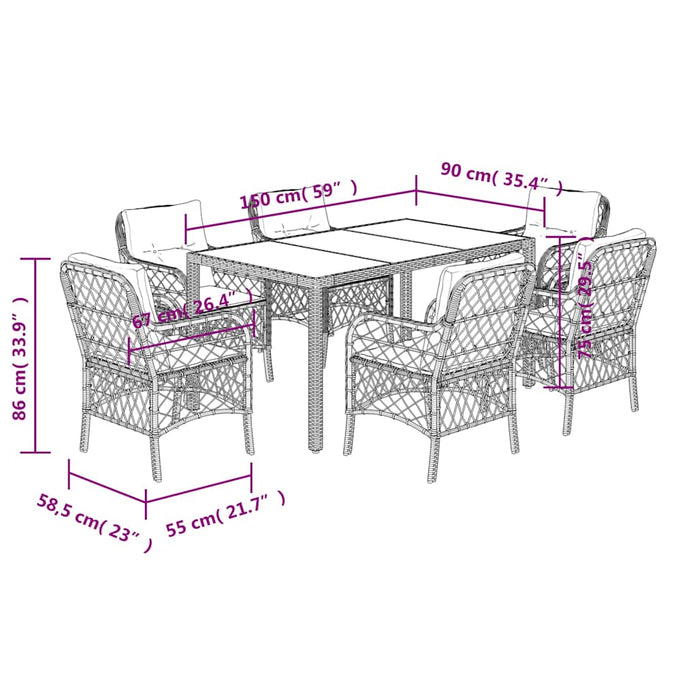Set mobilier de grădină cu perne, 7 piese, gri, poliratan WALTI